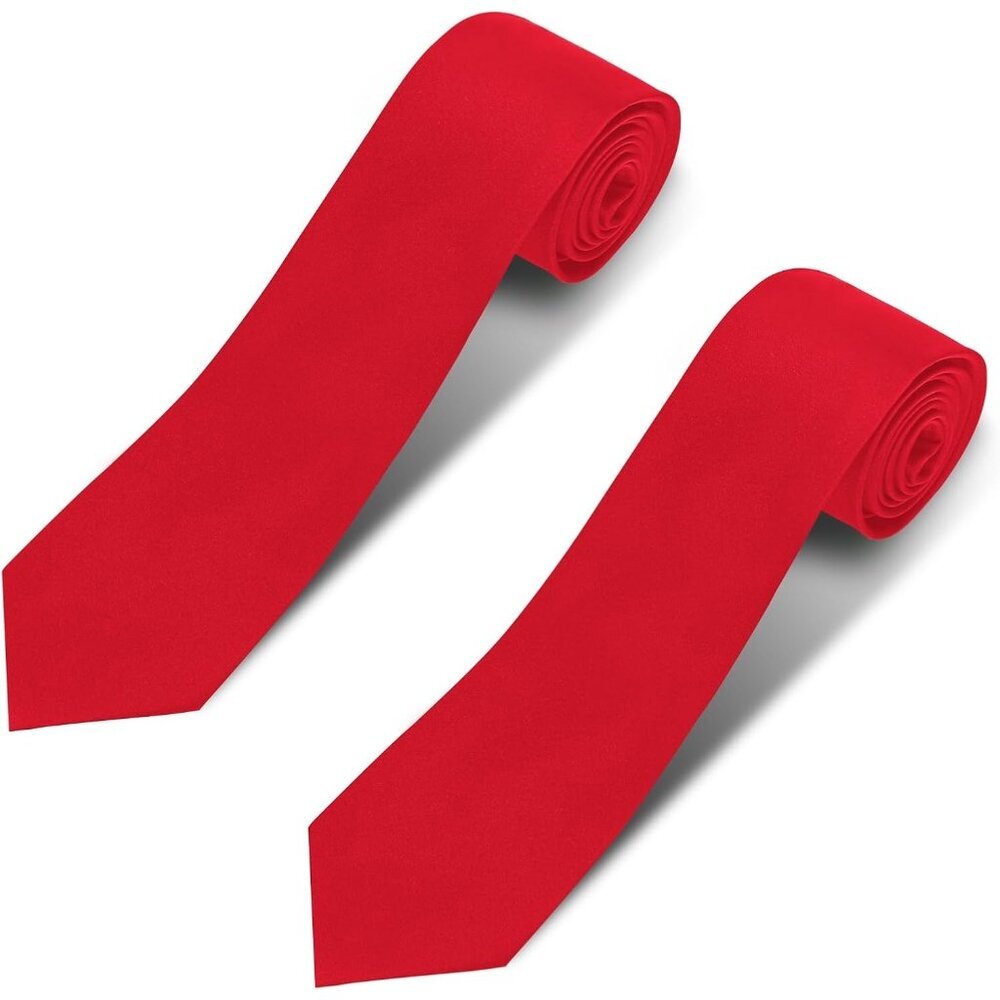 Men's Red 2 Pcs Solid Pure Color 3.15" (8cm) Necktie Plain Formal Business Ties